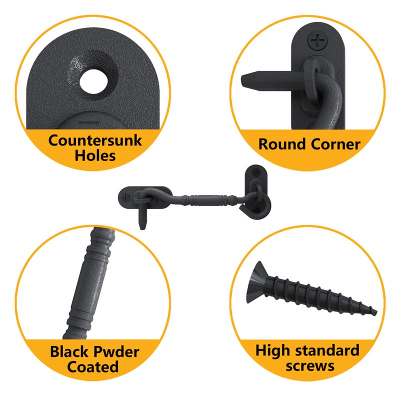 skysen 4  Privacy Hook Latch for Sliding Barn Door  Black(2802) - Image 2